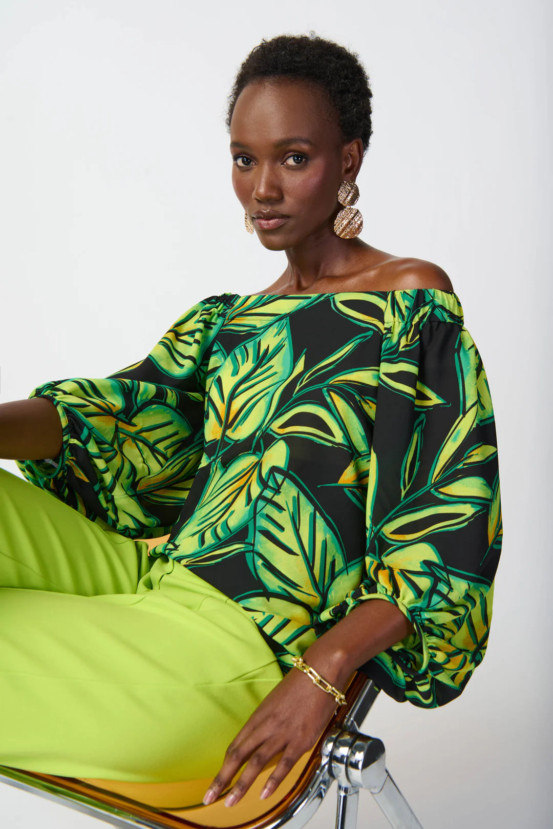 Leaf Print Off-Shoulder Top