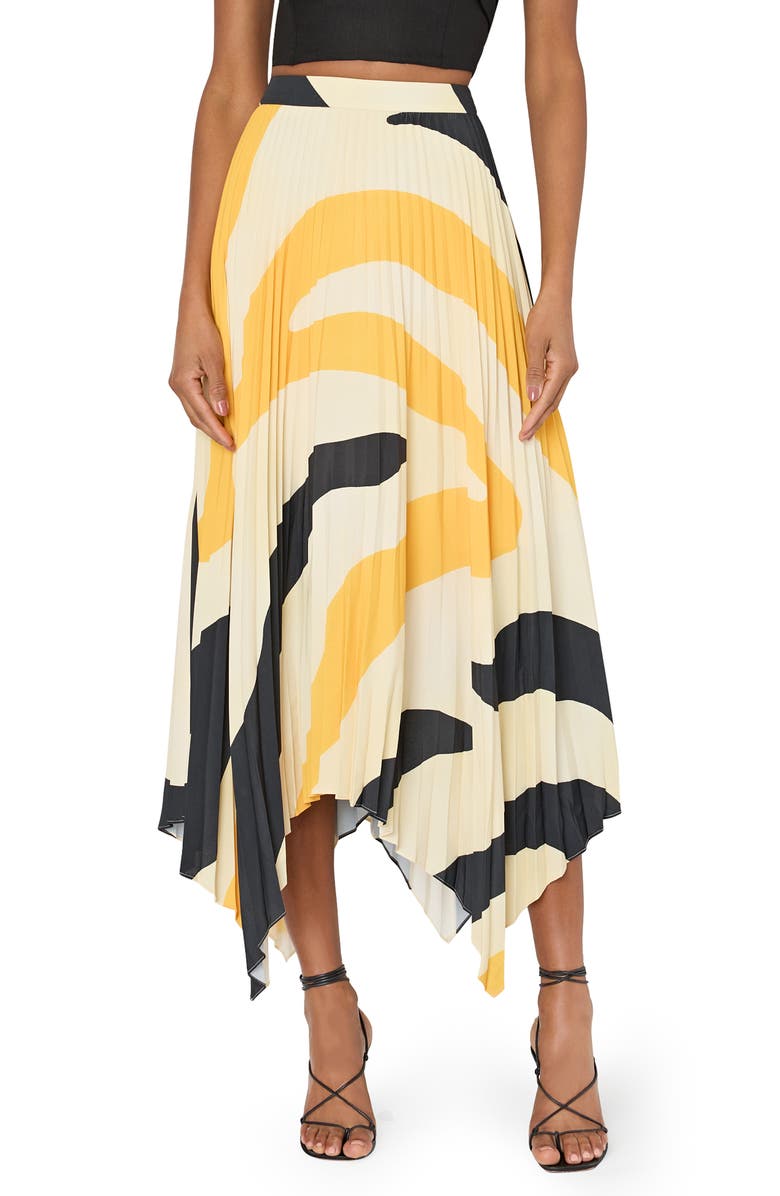 Abstract Zebra Stripe Pleated Handkerchief Hem Skirt