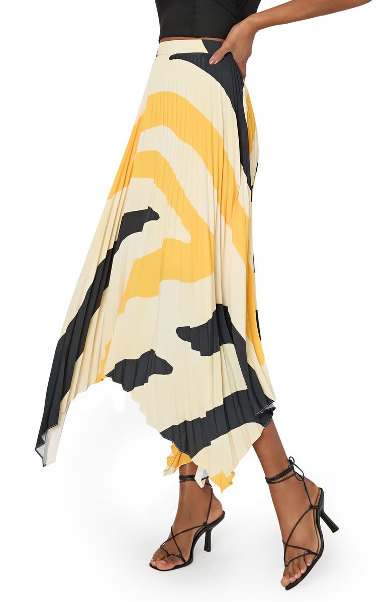 Abstract Zebra Stripe Pleated Handkerchief Hem Skirt
