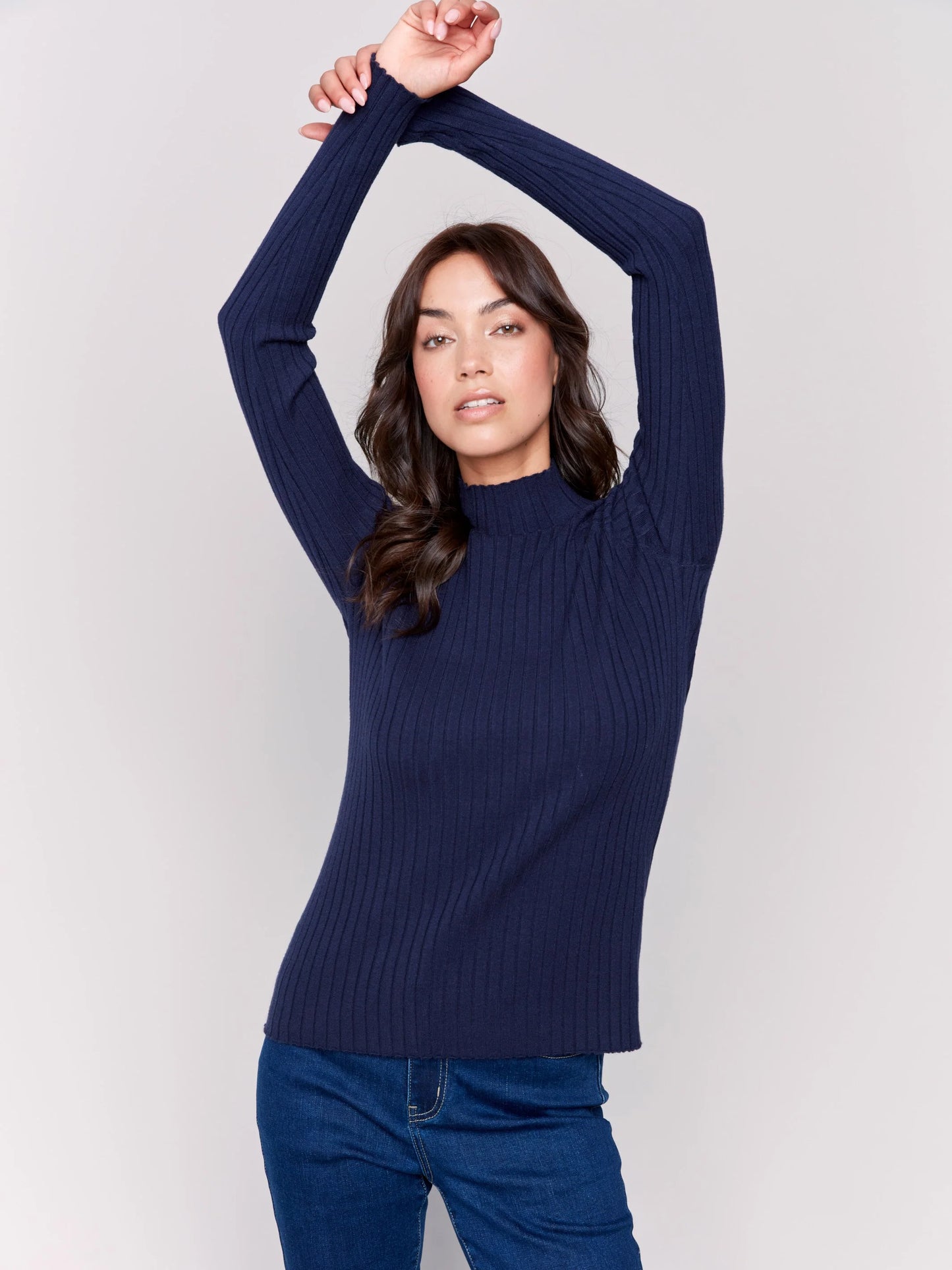 Ribbed Knit Mock Neck Sweater