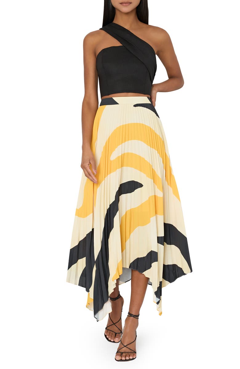 Abstract Zebra Stripe Pleated Handkerchief Hem Skirt