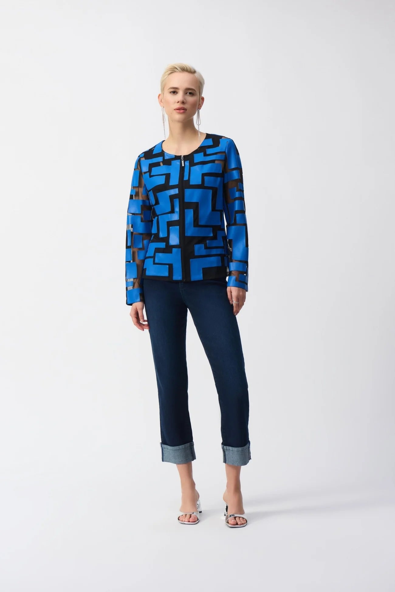 Mesh and Leatherette Fitted Jacket