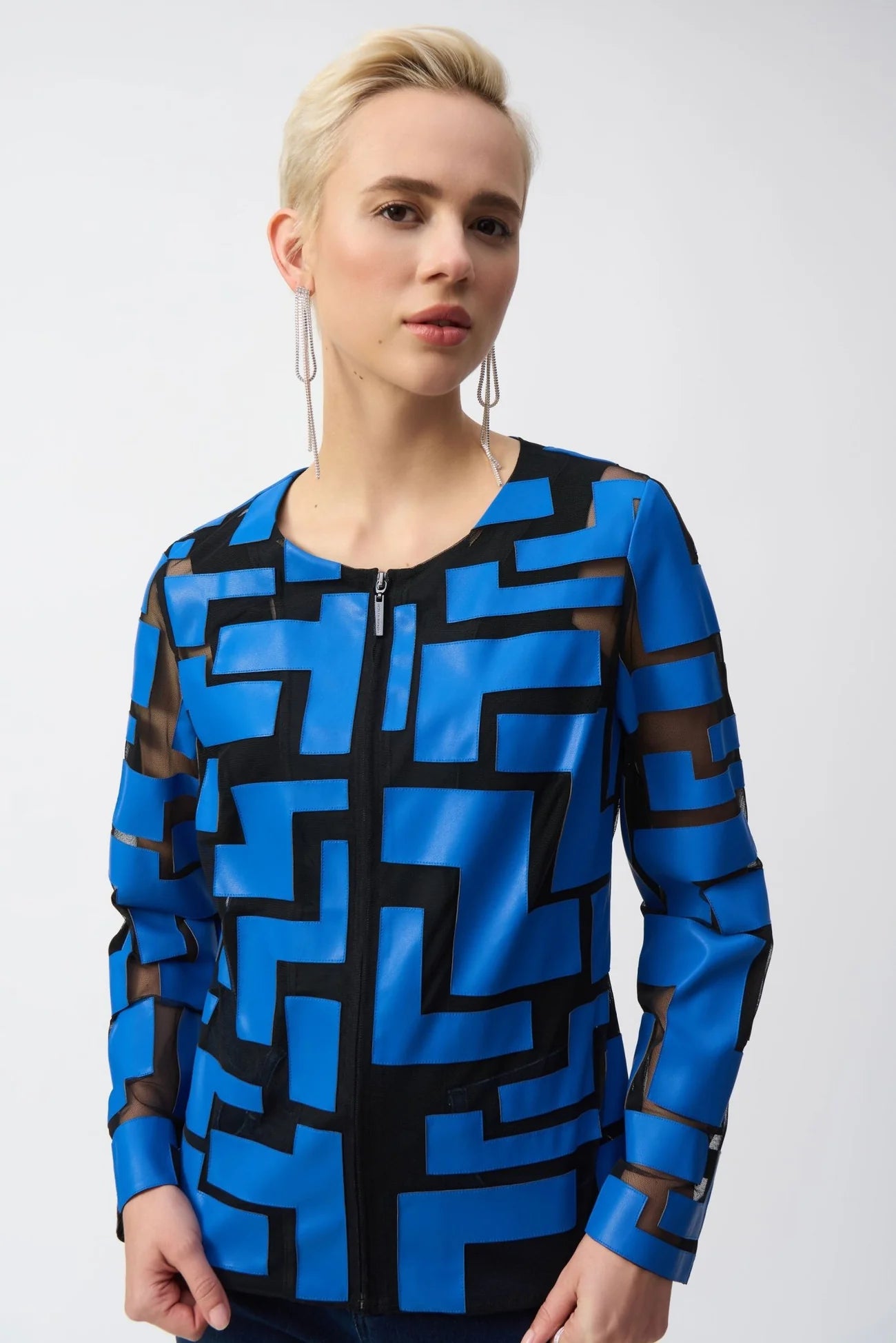 Mesh and Leatherette Fitted Jacket