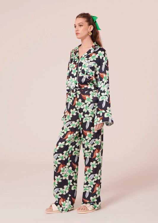 Porticcio Midnight Blue Flower Printed Pants