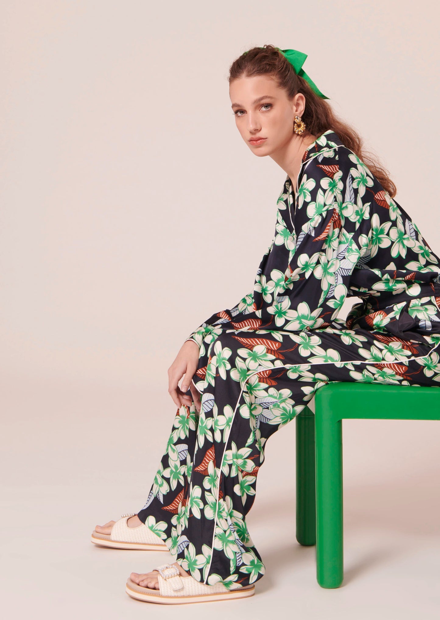 Porticcio Midnight Blue Flower Printed Pants