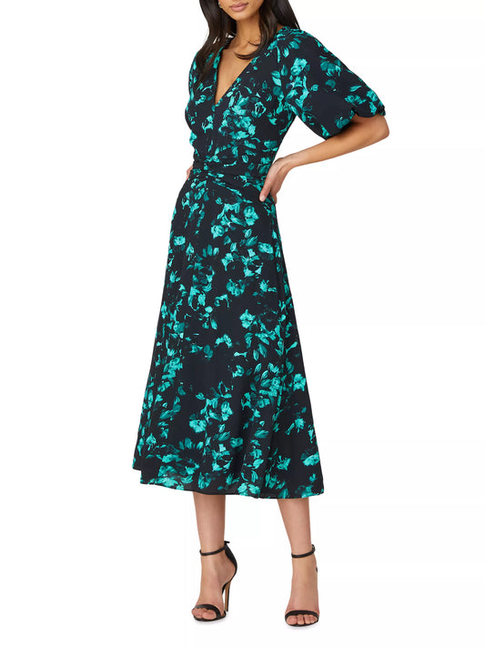 Nala Floral Puff-Sleeve Midi-Dress