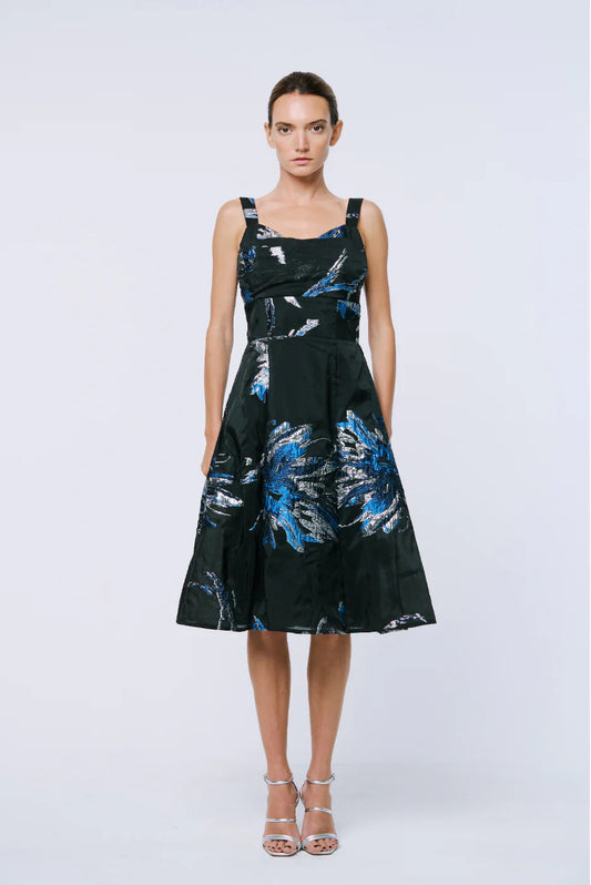 Elena Blue Floral Jacquard Dress