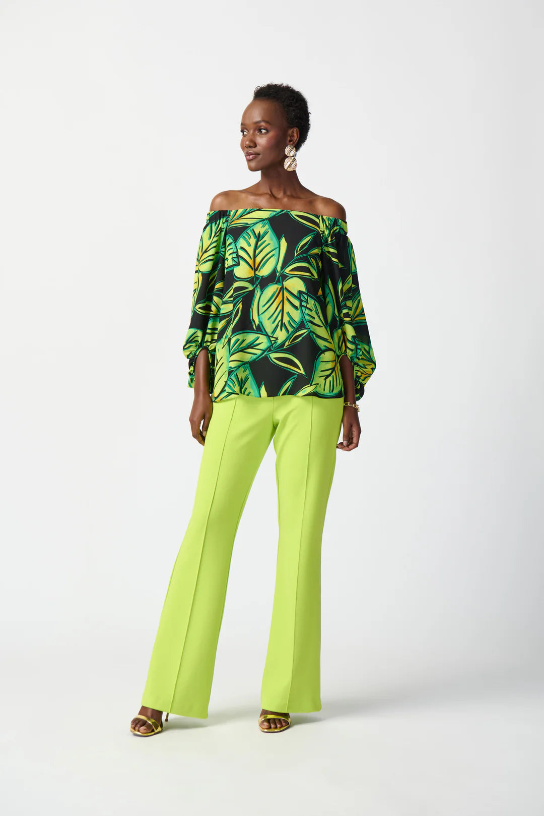 Leaf Print Off-Shoulder Top