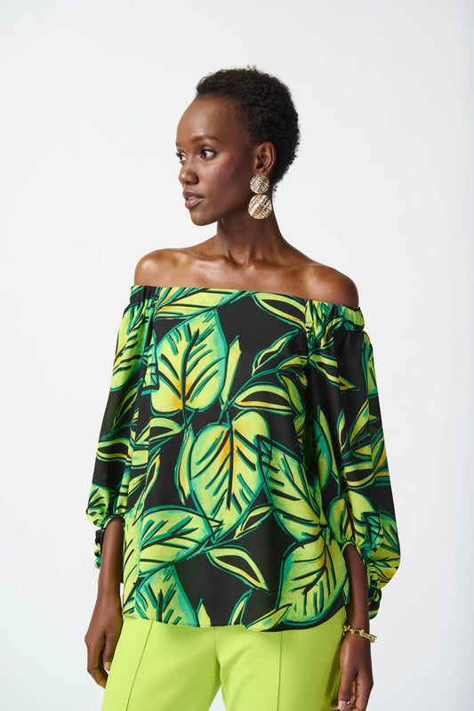 Leaf Print Off-Shoulder Top