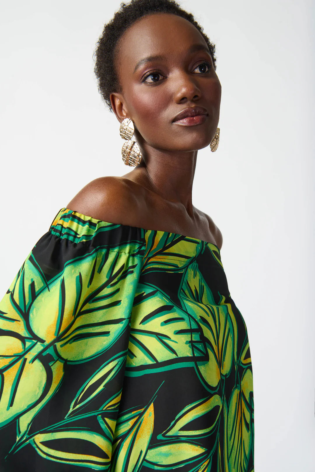 Leaf Print Off-Shoulder Top