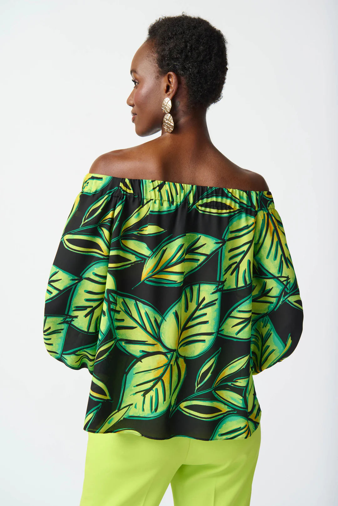 Leaf Print Off-Shoulder Top