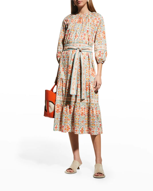Sunset Tiered Blouson-Sleeve Dress
