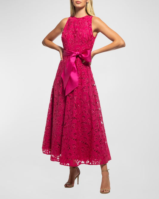 Sleeveless Paisley Eyelet Gown Dress